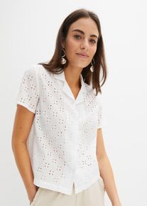 Blouse met broderie anglaise - wit - maat 40 - 100% katoen - bonprix