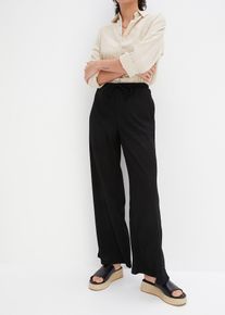 High waist broek van gestructureerde jersey met elastische band en strikkoordjes - zwart - maat 56/58 (3XL) - bonprix