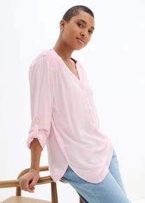 Tuniek met V-hals lange mouw - roze - maat 44 - viscose - bonprix