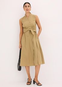 Jurk met strikdetail - bruin - maat 42 - met katoen - bonprix