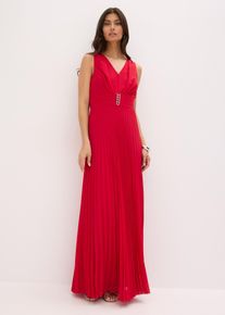 Chiffon jurk met plissé rok en accessoire gesp - rood - maat 38 - bonprix