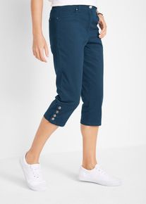 Baumwoll-Capri-Hose mit Bequembund und Knöpfen, blau, Größe 38, mit Baumwolle, bonprix