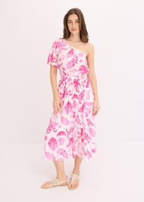 One-Shoulder-Kleid aus strukturierter Viskose, wei&szlig;, Gr&ouml;&szlig;e 48, Viskose, bonprix