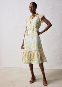 Maxikleid aus Ramie und zartem Blütendruck, gelb, Größe 44, Seide, bonprix