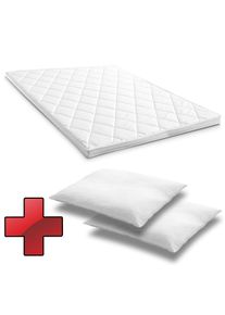 Comfort sünger topper T6 180 x 200 cm, yükseklik 6 cm, sıkılık seviyesi H3 + 2 CloudComfort Basic mikrofiber yastık 80 x 80 cm