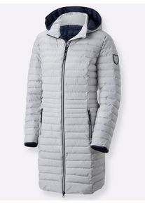 Dames Gewatteerde jas met capuchon, afneembaar in zilvergrijs gemêleerd ,maat 20, WITT, 100% Polyester