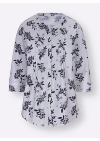 Dames Lange blouse met bloemenpatroon in wit/nachtblauw bedrukt ,maat 38, WITT, 100% Katoen