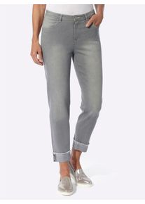 Dames 7/8-jeans met franjes op de pijpomslag in light grey-denim ,maat 38, WITT, 81% Katoen, 17% Polyester, 2% Elastan