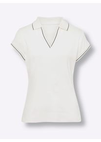 Heine Dames Poloshirt met ribstructuur in ecru ,maat 34, Witt, 95% Katoen, 5% Elastan