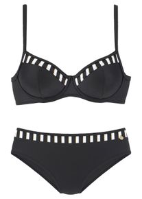 Lascana Damen Bügel-Bikini in schwarz-weiß-goldfarben ,Größe 36C, Witt, 80% Polyamid, 20% Elasthan