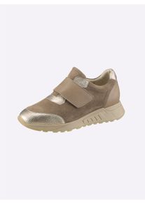 Heine Dames Sneaker in taupe/lichtgoudkleurig ,maat 41, Witt, 60% Kunststof, 40% Rundernappa