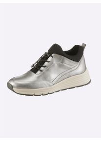 Heine Dames Sneaker in zilverkleur/zwart ,maat 36, Witt, 100% schaapsleer