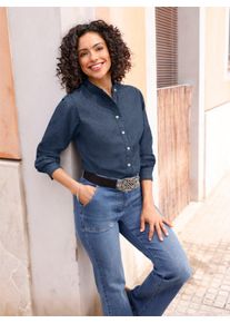 Damen Jeansbluse mit Rüschen-Verzierung in blue-stone-washed ,Größe 36, WITT, 100% Baumwolle