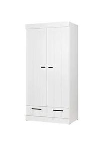 Livetastic Drehtürenschrank , Weiß , Holz , Kiefer , massiv , 1 Fächer , 2 Schubladen , 94x195x53 cm , erweiterbar, Typenauswahl, in verschiedenen Größen erhältlich , Schlafzimmer, Komplette Schlafzimmer und Serien, Schlafzimmerserien