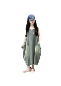 Vintage Blue Children Girls High Quality Sleeveless Denim Dress Streetwear Outfit Fashion Summer Kids Luxury Jeans Clothing