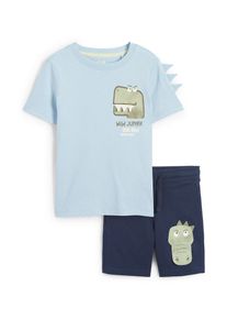 C&Amp;A Dinosauro-set-maglia a maniche corte e shorts di felpa-2 pezzi, Blu, Taille: 122
