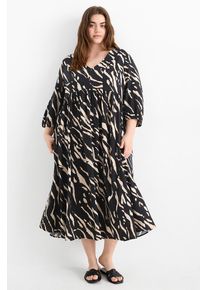 C&Amp;A Vestito con scollo a V-misto lino-fantasia, Nero, Taille: 54