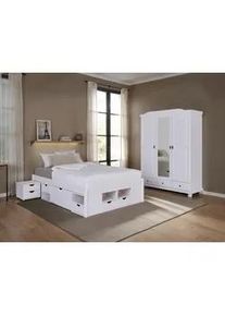 Mid.you Einzelzimmer , Weiß , Holz , Kiefer , massiv , 5 Fächer , Schrankfront mit Spiegel , Schlafzimmer, Komplette Schlafzimmer und Serien, Schlafzimmerserien