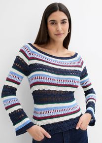 Sweter w ażurowy wzór, niebieski, 32/34, bonprix