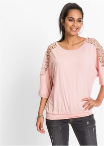 bonprix Femei Bluză oversize cu dantelă, roz, 36/38