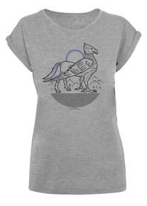 F4NT4STIC Dames Shirt 'Harry Potter Buckbeak Line Art' blauw / grijs gemêleerd / zwart XXXL