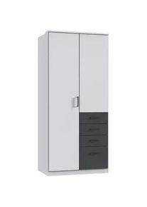 wimex Boxxx Kleiderschrank , Graphitfarben, Weiß , Holzwerkstoff , 1 Fächer , 4 Schubladen , 90x199x58 cm , BQ - Bündnis für Qualität, Made in Germany, DIN EN ISO 9001 , in verschiedenen Größen erhältlich , Schlafzimmer, Komplette Schlafzimmer und Serien, Schlafzimmerserien