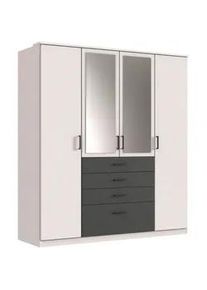 wimex Boxxx Kleiderschrank , Graphitfarben, Weiß , Kunststoff , 4 Fächer , 4 Schubladen , 180x199x58 cm , BQ - Bündnis für Qualität, Made in Germany, DIN EN ISO 9001 , in verschiedenen Größen erhältlich, Schrankfront mit Spiegel , Schlafzimmer, Komplette Schlafzimmer und Serien, Schlafzimmerserien