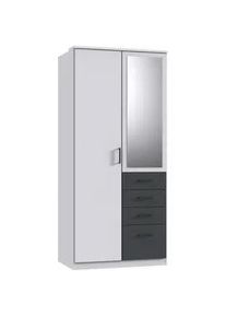 wimex Boxxx Kleiderschrank , Graphitfarben, Weiß , Kunststoff , 1 Fächer , 4 Schubladen , 90x199x58 cm , BQ - Bündnis für Qualität, Made in Germany, DIN EN ISO 9001 , in verschiedenen Größen erhältlich, Schrankfront mit Spiegel , Schlafzimmer, Komplette Schlafzimmer und Serien, Schlafzimmerserien