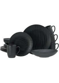 Creatable Kombiservice , Anthrazit , Keramik , 16-teilig , Wellen , 300 ml , lebensmittelecht, stapelbar , Geschirr, Geschirrsets, Kombiservice