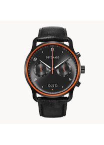 deTomaso Men's Watch - Black - Chronograph, Case made of Surgical Steel, Sapphire-Hardened Mineral Glass, Leather Strap, 42mm Diameter, Japanese Quartz