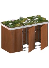 Binto cache poubelle pour 3 poubelles, bois massif avec pot de fleur à prix bas