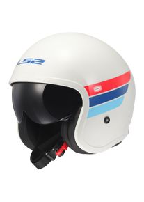 LS2 OF599 Spitfire II Retro Motorradhelm (Weiß/Blau/Rot)
