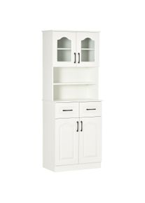 HOMCOM Kitchen Cupboard, Freestanding Storage Cabinet with 2 Adjustable Shelves, 2 Drawers and Open Counter for Living Room, Dining Room, 168cm, White