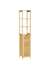 kleankin HOMCOM Freestanding Tall Bathroom Cabinet with 3 Shelves and Cupboard, Tall Storage Cabinet, Tallboy Cabinet, Natural | Aosom Ireland