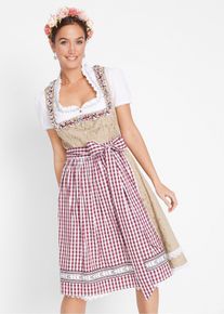 Dirndl med förkläde knälång (2 delar) - new beige, mönstrad - storlek 38 - bonprix