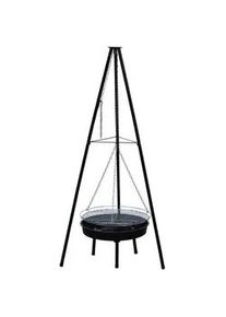 Gardenson Holzkohlegrill , Schwarz , Metall , 86.5x155x86.5 cm , Grillrost höhenverstellbar, einfache Reinigung , Grills, Holzkohlegriller