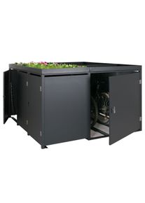 3er-Mülltonnenverkleidung / 2er-Fahrradgarage mit Pflanzkasten HWC-N79, abschließbar 130x193x208 cm Metall anthrazit