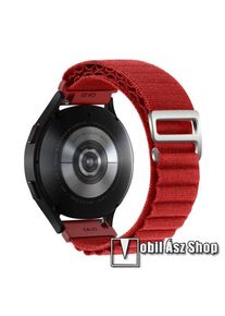 Okosóra Alpesi szíj - egybe­szőtt szövet­, Z kapocs, légáteresztő, állítható - PIROS - 210mm hosszú, 20mm széles - SAMSUNG Galaxy Watch4 / Watch5 / Active2 / Amazfit GTS 4 / HUAWEI Watch GT 3 42mm / Venu Sq2 40mm