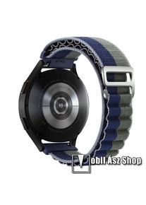 Okosóra Alpesi szíj - egybe­szőtt szövet­, Z kapocs, légáteresztő, állítható - KÉK / SÖTÉTZÖLD - 210mm hosszú, 20mm széles - SAMSUNG Galaxy Watch4 / Watch5 / Active2 / Amazfit GTS 4 / HUAWEI Watch GT 3 42mm / Venu Sq2 40mm