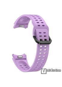 Okosóra szíj, Szilikon, Légáteresztő, Csatos, Gombos gyorskioldó, 91+137mm hosszú, 20mm széles, Lila, Samsung Galaxy Watch FE, Watch4, Watch5, Watch5 Pro, Watch6, Watch7