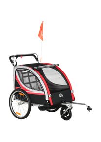 HOMCOM Child Bike Trailer 2 In 1 Baby Stroller 2-Seater Transport Carrier with Brake, 5 Point Harness Red | Aosom Ireland