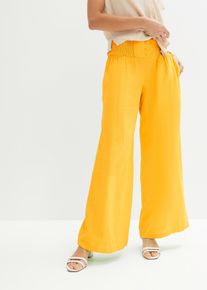 Pantalon large et l&eacute;ger &agrave; pinces en lin m&eacute;lang&eacute; - jaune - taille 50 - lin,Viscose - bonprix