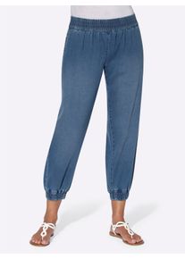 Damen 7/8-Jeans mit Smokpartie an Bund und Beinabschluss in blue-bleached ,Größe 38, WITT, 81% Baumwolle, 17% Polyester, 2% Elasthan