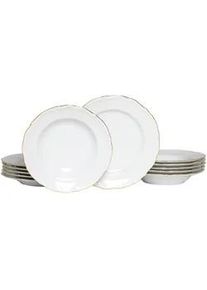 Creatable Tafelservice , Weiß, Goldfarben , Keramik , 12-teilig , 22.5x27.5x27 cm , handbemalt, lebensmittelecht, stapelbar , Geschirr, Geschirrsets, Tafelservice