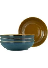 Creatable Schüsselset , Blau, Braun , Keramik , 4-teilig , rund , handbemalt, lebensmittelecht, stapelbar , Geschirr, Schalen & Schüsseln, Keramikschalen
