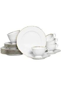 Creatable Kaffeeservice , Weiß, Goldfarben , Keramik , 18-teilig , 200 ml,200 ml , 28.5x25.5x34 cm , handbemalt, lebensmittelecht, stapelbar , Geschirr, Geschirrsets, Kaffeeservice