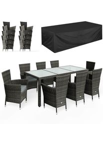 Casaria Polyrotan Tuinset 9-delig Grijs met Tuinmeubelhoes
