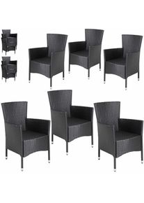 Casaria Polyrattan Tuinstoelen 6 Stuks Zwart stapelbaar