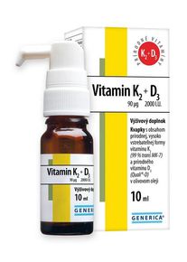 GENERICA Vitamin K2 90 µg + D3 2000 I.U. kvapky 10ml