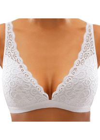 Petite Fleur Dames Bralettebeha in rookblauw+wit ,maat 70D, Witt, 90% Polyamide, 10% Elastan